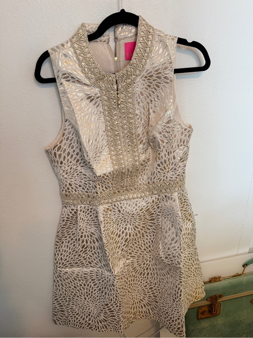 Lilly Pulitzer Franci dress Metallic Lace-Overlay Mini Dress in Ivory and Gold